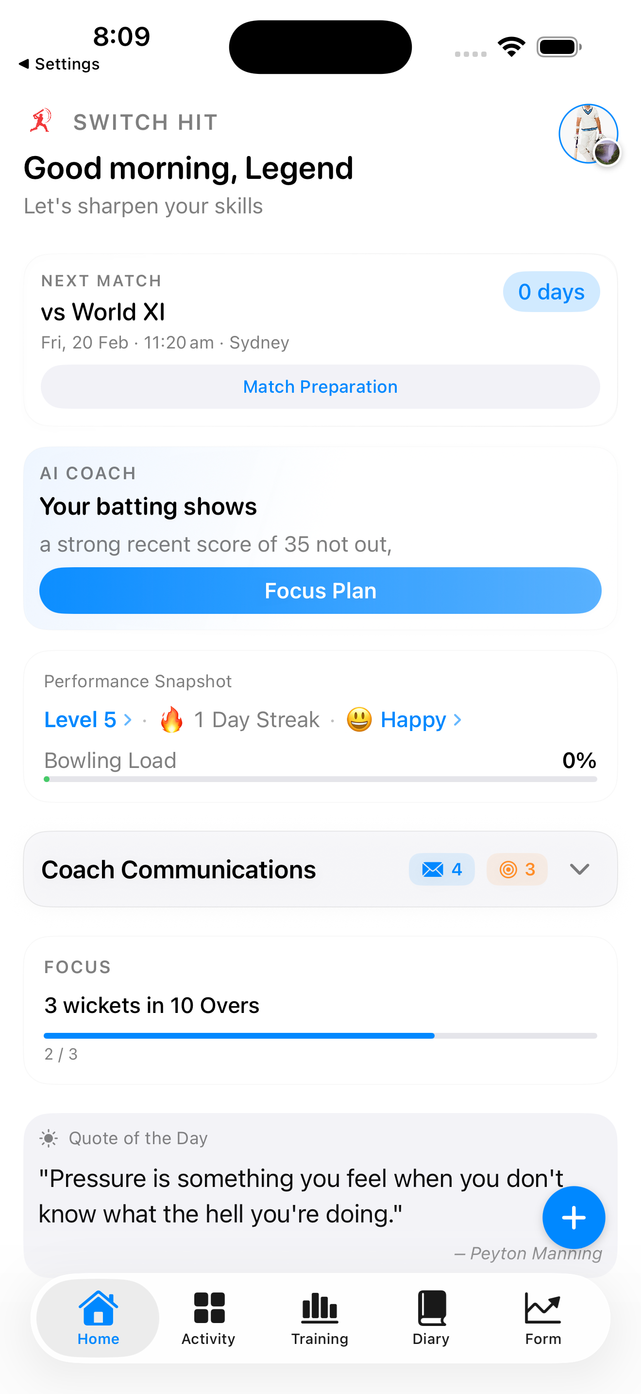 Switch Hit app home dashboard screenshot